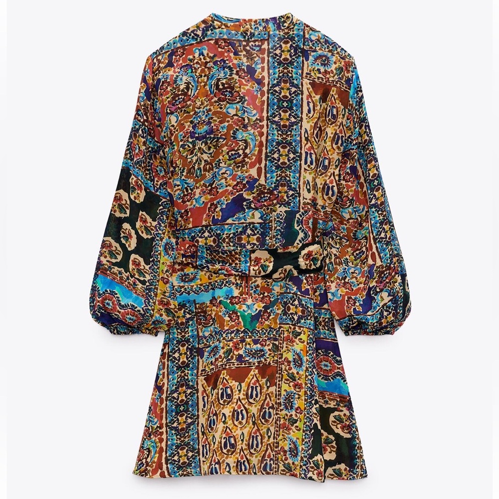 Like New: Zara Belted Printed Mini Dress in Multicolor - Size S - Picture 3 of 5